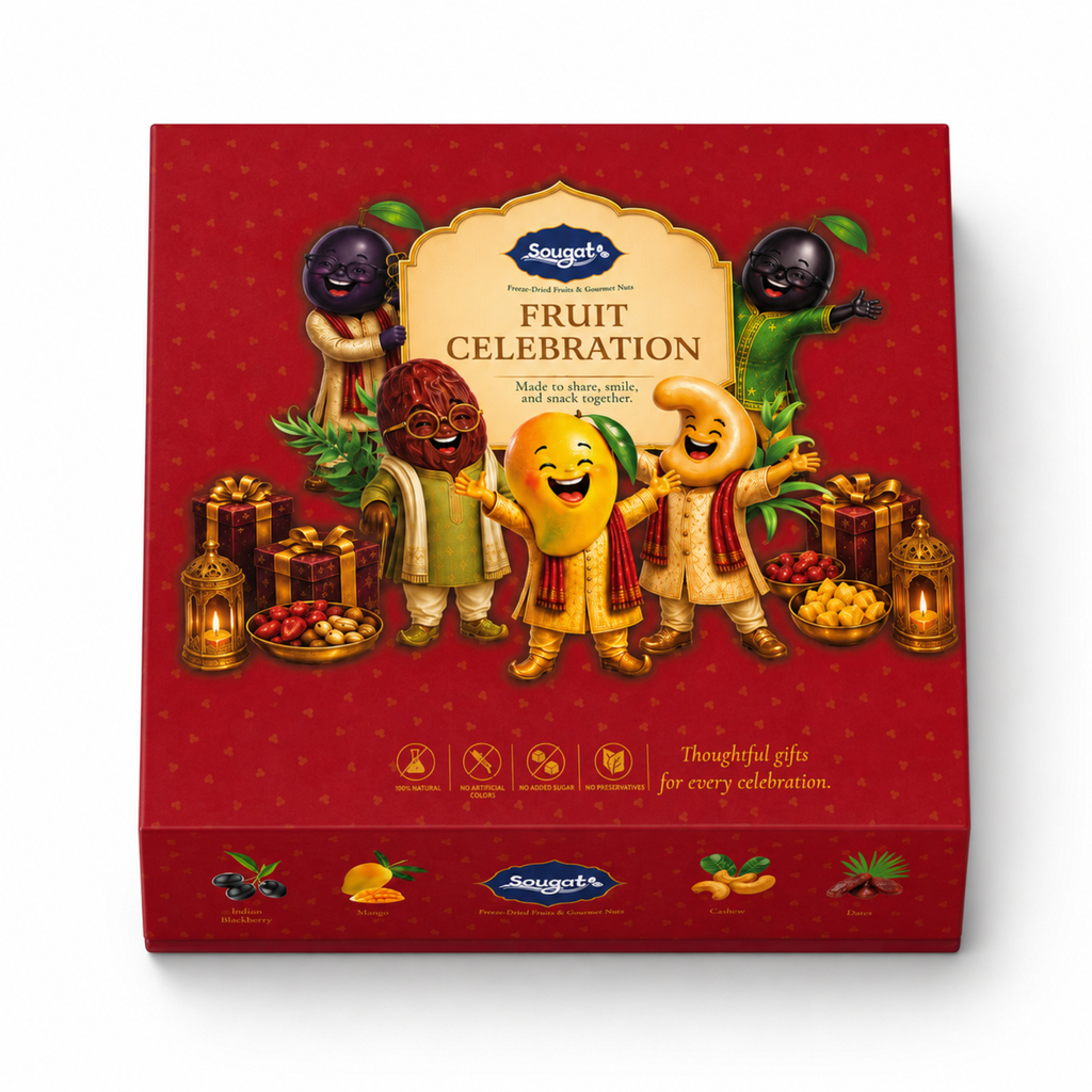 Sougat Fruit Celebration Gift Box | Freeze-Dried Fruits, Raisins & Premium Dates | 490 g