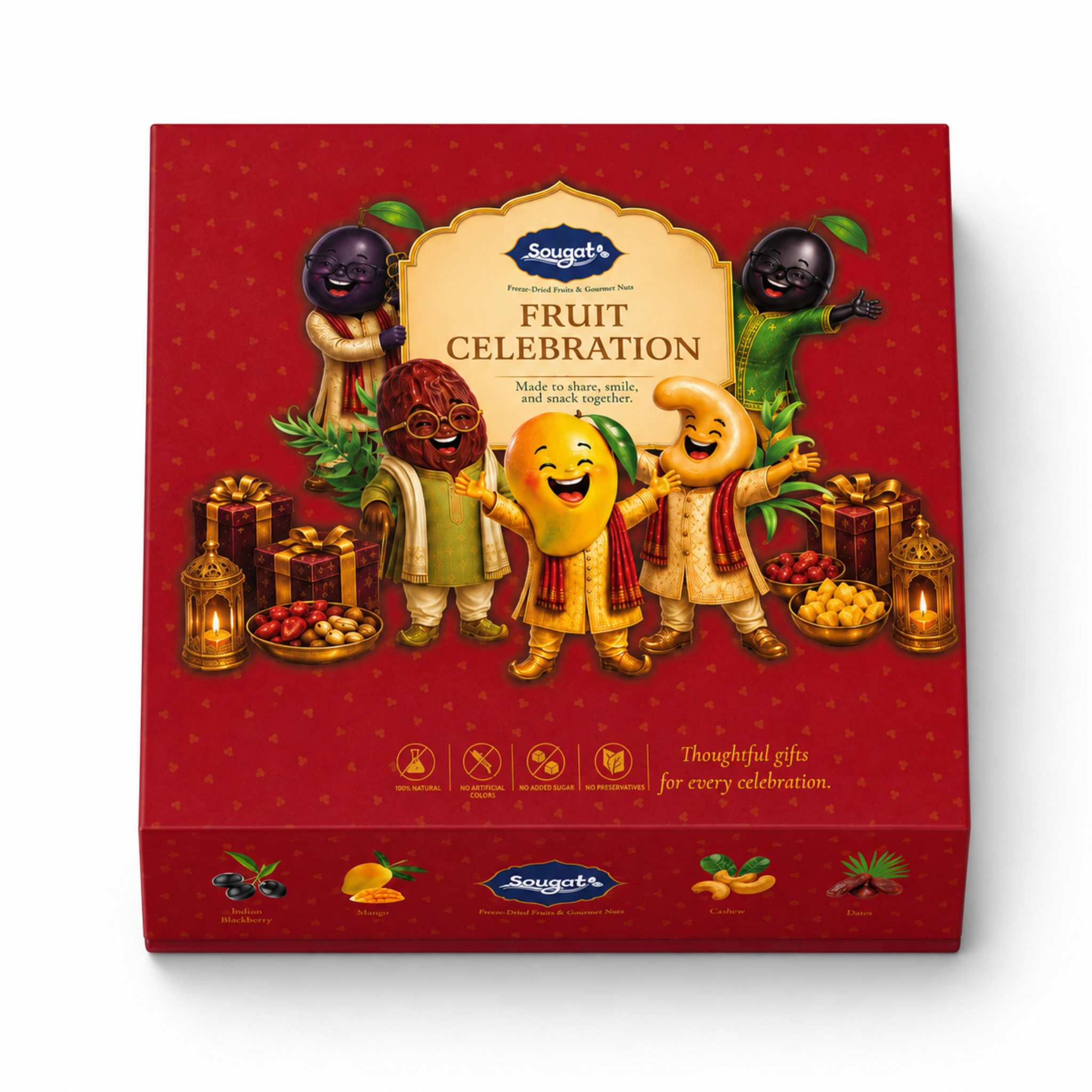 Sougat Fruit Celebration Gift Box | Freeze-Dried Fruits, Raisins & Premium Dates | 490 g