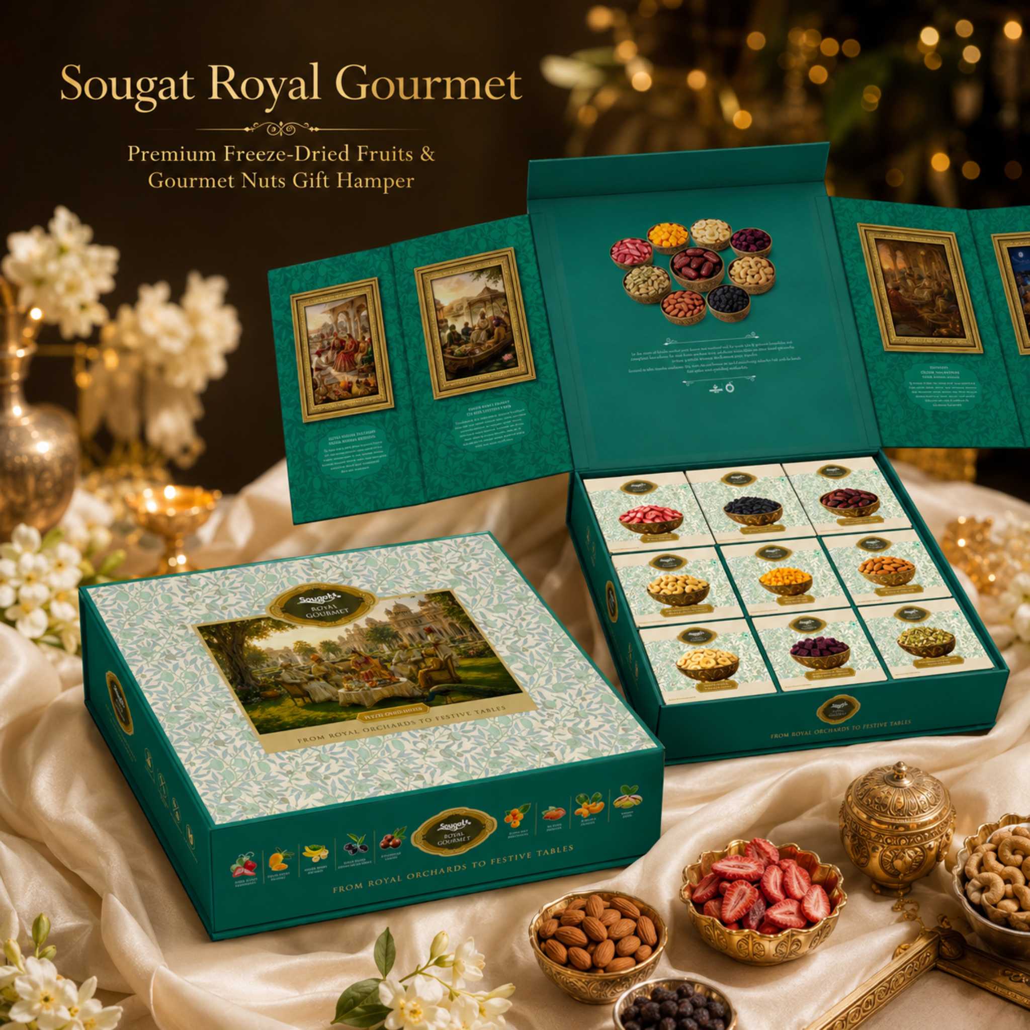Sougat Royal Gourmet Luxury Dry Fruits, Nuts & Freeze-Dried Fruit Gift Box – 1,050 g