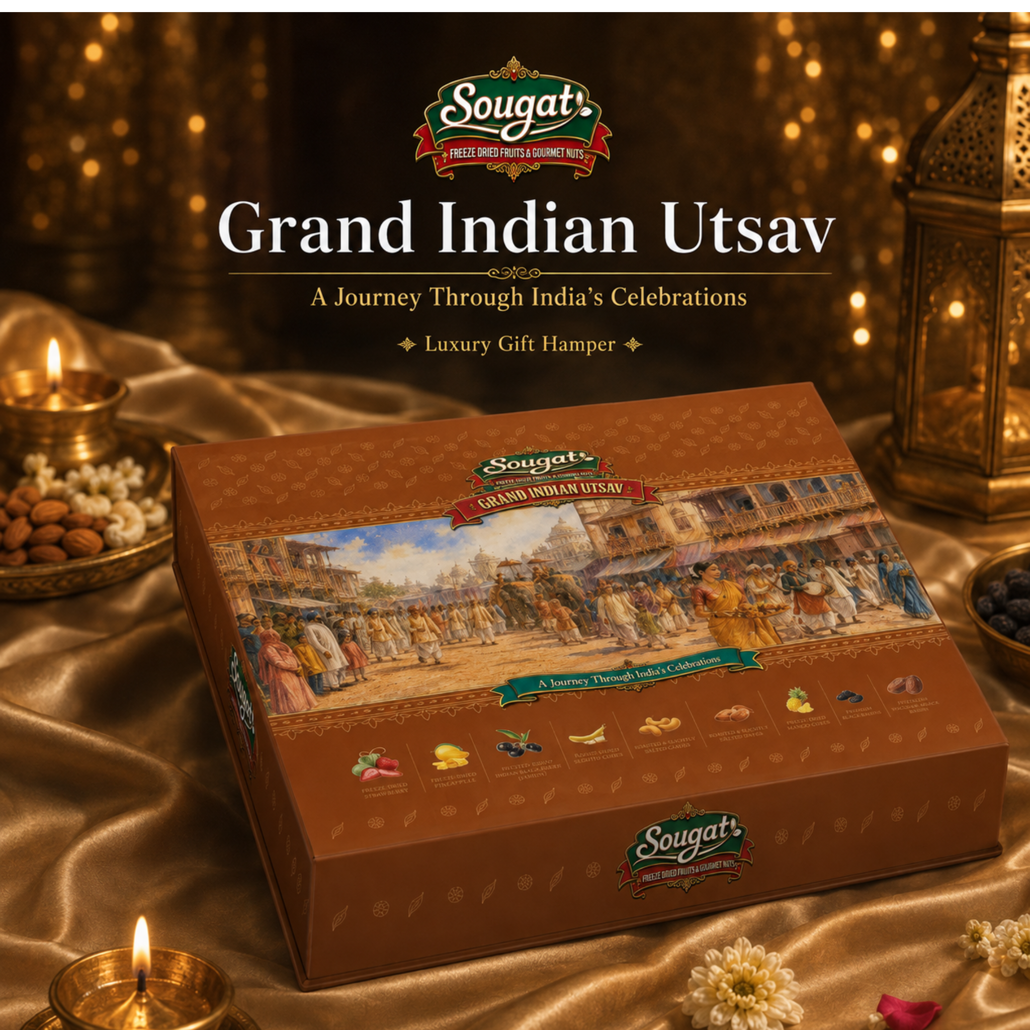 Sougat Grand Indian Utsav Premium Dry Fruit & Freeze-Dried Fruit Gift Box – 770 g