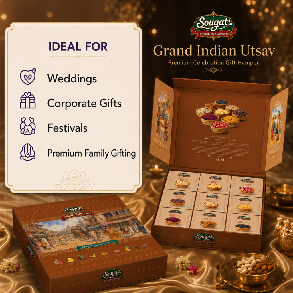 Sougat Grand Indian Utsav Premium Dry Fruit & Freeze-Dried Fruit Gift Box – 770 g