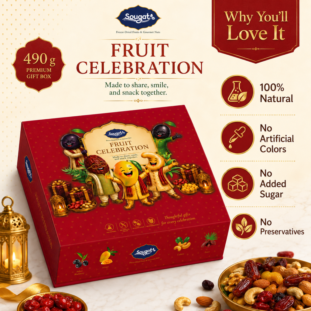 Sougat Fruit Celebration Gift Box | Freeze-Dried Fruits, Raisins & Premium Dates | 490 g