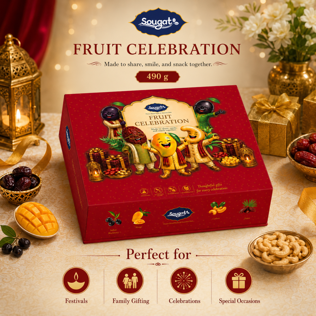 Sougat Fruit Celebration Gift Box | Freeze-Dried Fruits, Raisins & Premium Dates | 490 g